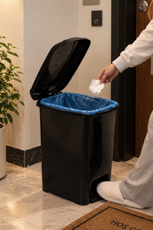 Porsima 0131-1 Siyah Slim Pedallı Çöp Kovası 25 Litre - Taşıma Kulplu Mutfak & Banyo Kovası