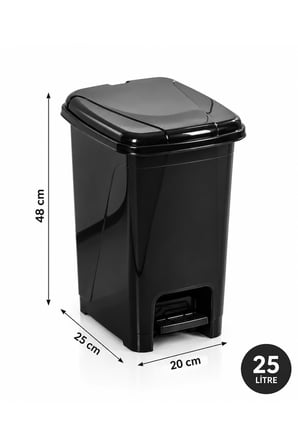 Porsima 0131-1 Siyah Slim Pedallı Çöp Kovası 25 Litre - Taşıma Kulplu Mutfak & Banyo Kovası