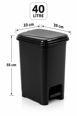 Porsima 0122-1 Slim 40 Lt Pedallı Çöp Kovası Siyah - Taşıma Kulplu Büyük Boy Mutfak Kovası