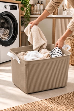 Porsima 0783-2 Still Çift Kulplu Çok Amaçlı Düzenleyici Sepet - Çamaşır, Oyuncak Ve Banyo Organizer Sepeti (Mokka)