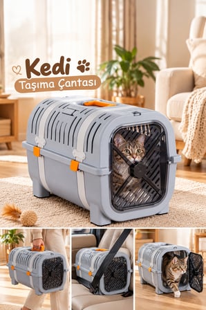 Porsima 0000 Premium Kedi Köpek Taşıma Çantası Ve Kafesi Gri Sarı - Emniyet Kemerli Taşıma Kutusu