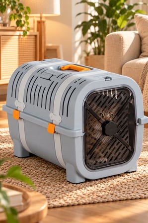 Porsima 0000 Premium Kedi Köpek Taşıma Çantası Ve Kafesi Gri Sarı - Emniyet Kemerli Taşıma Kutusu