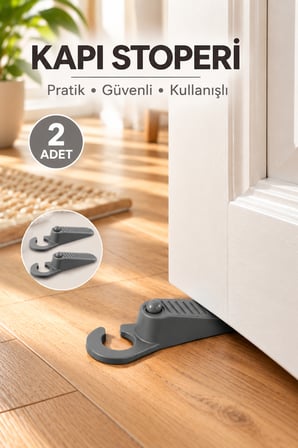 Porsima 2'li Kapı Stoperi 13 Cm Antrasit - Kapı Koluna Asılabilir Kaymaz Tabanlı Tutucu