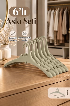 Porsima Bej Harmoni 6 lı Plastik Elbise Askısı Kaymaz Tasarımlı 44 cm
