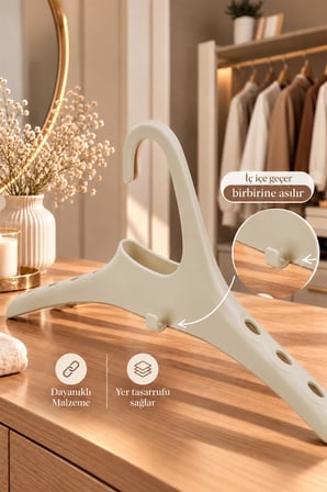 Porsima Bej Harmoni 6 lı Plastik Elbise Askısı Kaymaz Tasarımlı 44 cm