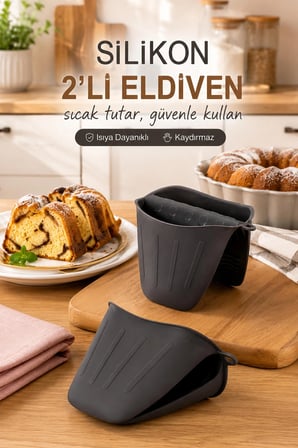 Porsima 33006 Silikon 2'li Isı Yalıtımlı Fırın Eldiveni & Tepsi Tutacağı - Antrasit