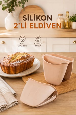 Porsima 33006-1 Silikon 2'li Isı Yalıtımlı Fırın Eldiveni & Tepsi Tutacağı - Krem