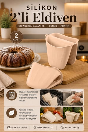 Porsima 33006-1 Silikon 2'li Isı Yalıtımlı Fırın Eldiveni & Tepsi Tutacağı - Krem