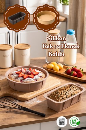 Porsima 2li Silikon Ekmek Kalıbı Kek Kalıbı Seti Krem			