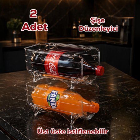 Porsima L-00608 Dolap içi Şişe Organizeri Kat Kat İstiflenebilir Buzdolabi Düzenleyici Seti 2 Adet