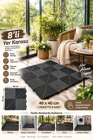 Porsima 0775 Antrasit 8'li Plastik Kaymaz Zemin Karosu - Balkon Banyo & Teras 40x40 cm