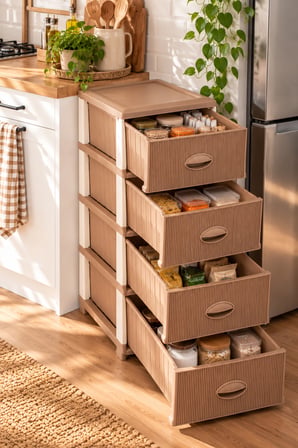Porsima 0704 Mokka Stil 4 Çekmeceli Plastik Komodin - Banyo Mutfak Odası Düzenleyici 91 Cm