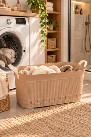 Porsima 60 Lt Kapaklı Kirli Çamaşır Sepeti ve Still Sele Seti Mokka - Banyo Düzenleyici