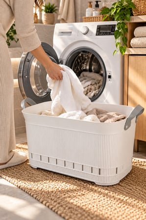 Porsima 60 Lt Kapaklı Kirli Çamaşır Sepeti ve Still Sele Seti Beyaz - Banyo Düzenleyici