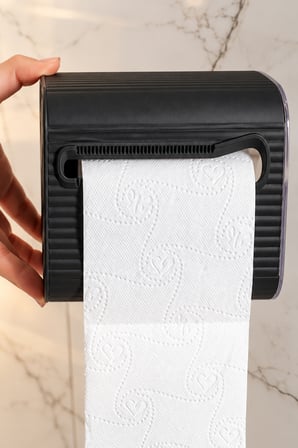 Porsima 5351 Still Yapışkanlı Banyo Tuvalet Kağıtlığı Siyah - Raflı Kapaklı Duvar Aparatı
