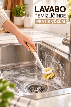 Porsima Bambu Saplı 2'li Bulaşık Ve Lavabo Temizlik Seti - Değiştirilebilir Paslanmaz Tel Bulaşık Fırçası & Çok Amaçlı Yıkama Fırçası (Beyaz)