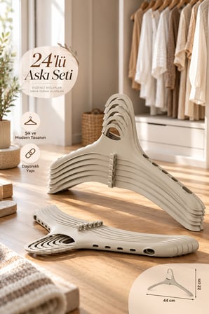 Porsima Bej Harmoni 24'lü Elbise Askısı Seti-Kaydırmaz Tasarımlı 44 cm