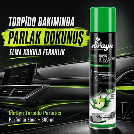 Universal Araç İçi Torpido ve Tüm Araç İçi Plastikler İçin Parlatıcı Sprey - Parfümlü Elma 300 ml