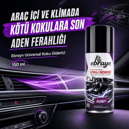Universal Araç İçi ve Klima Koku Giderici - Parfümlü Sprey Klima Bombası Aden 150 ml