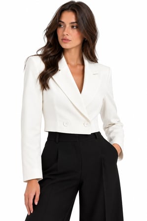 Kruvaze Kapama Yapılı Crop Blazer