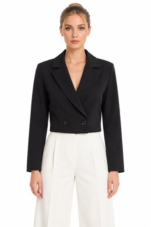Kruvaze Kapama Yapılı Crop Blazer