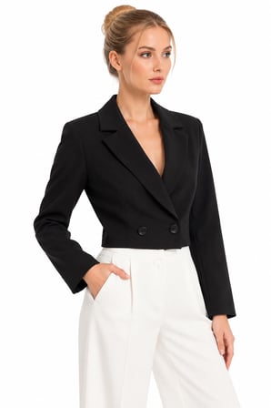Kruvaze Kapama Yapılı Crop Blazer
