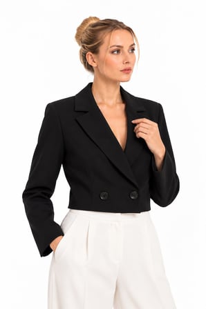 Kruvaze Kapama Yapılı Crop Blazer