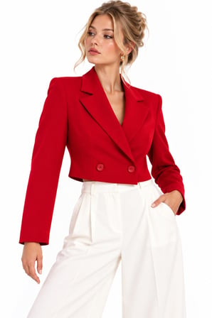 Kruvaze Kapama Yapılı Crop Blazer