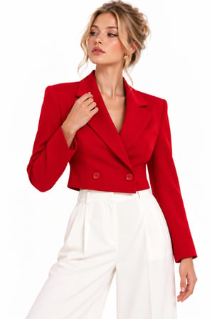 Kruvaze Kapama Yapılı Crop Blazer