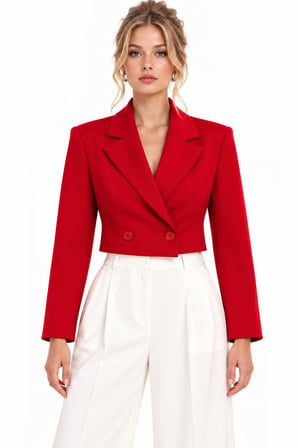 Kruvaze Kapama Yapılı Crop Blazer