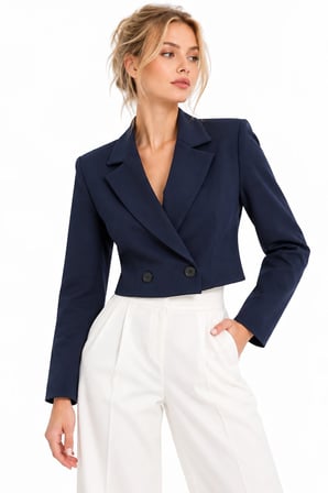 Kruvaze Kapama Yapılı Crop Blazer
