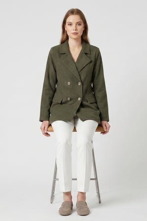 Kruvaze Kapama Tüvit Dokulu Oversize Blazer Ceket