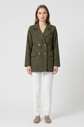 Kruvaze Kapama Tüvit Dokulu Oversize Blazer Ceket