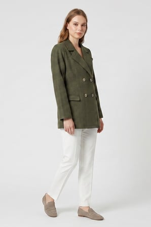 Kruvaze Kapama Tüvit Dokulu Oversize Blazer Ceket