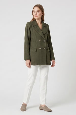 Kruvaze Kapama Tüvit Dokulu Oversize Blazer Ceket