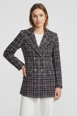 Kruvaze Kapama Tüvit Dokulu Oversize Blazer Ceket