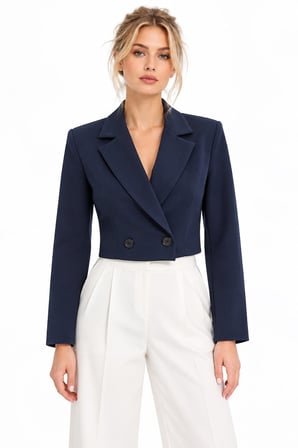 Kruvaze Kapama Yapılı Crop Blazer