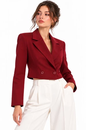 Kruvaze Kapama Yapılı Crop Blazer