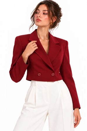 Kruvaze Kapama Yapılı Crop Blazer