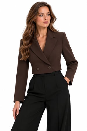 Kruvaze Kapama Yapılı Crop Blazer