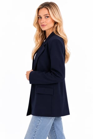 Kruvaze Düğmeli Kapak Cepli Geniş Yaka Blazer Ceket