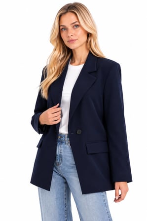 Kruvaze Düğmeli Kapak Cepli Geniş Yaka Blazer Ceket