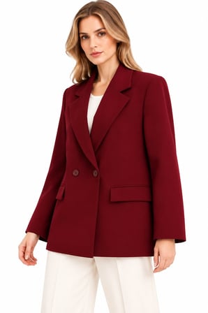 Kruvaze Düğmeli Kapak Cepli Geniş Yaka Blazer Ceket