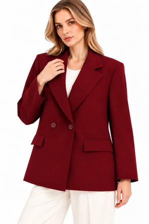 Kruvaze Düğmeli Kapak Cepli Geniş Yaka Blazer Ceket