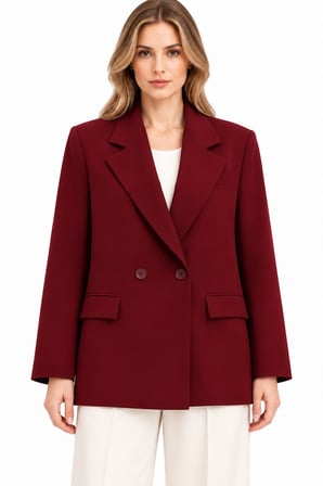 Kruvaze Düğmeli Kapak Cepli Geniş Yaka Blazer Ceket