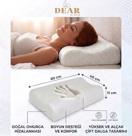 Büyük Boy Visco Boyun Destekleyici Ortopedik Yastık Boyun Rahatsızlığı İçin Büyük Boyun Yastığı Memory Foam 58*40*12/8 cm