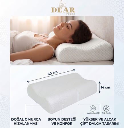 Çift Kavisli Visco Yüksek Yastık Boyun Rahatsızlığı İçin Ortopedik Memory Foam Özellikli Rahat Yastık 54*40*12/9 cm
