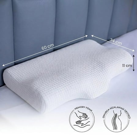 Servikal Yastık Özel Yuvalı Destekleyici Visco Ortopedik Boyun Yastığı 60*34*11 cm