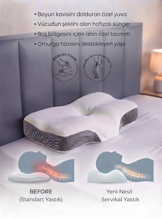 Yeni Nesil Servikal Yastık Omurga Düzlemini Koruyan Ortopedik Boyun Yastığı 57*40*12/11 cm
