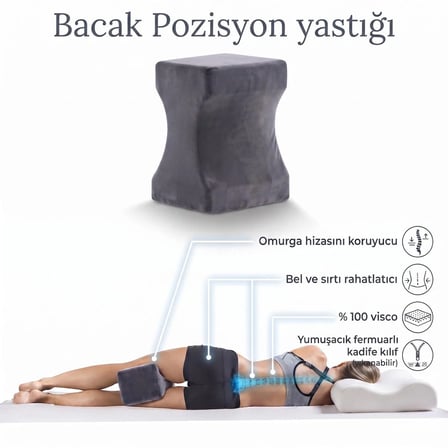 Dear Visco Ortopedik Bacak Pozisyon Yastığı Füme Kadife Kılıflı 25x19x14 cm